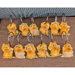 Vintage Duck Shower Curtain Hooks Set of 12 Yellow‎ Resin Rubber Ducky Y2K 1990s